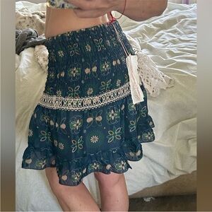 Temptation position Ostisei Floral Blue Smocked Women's Skirt